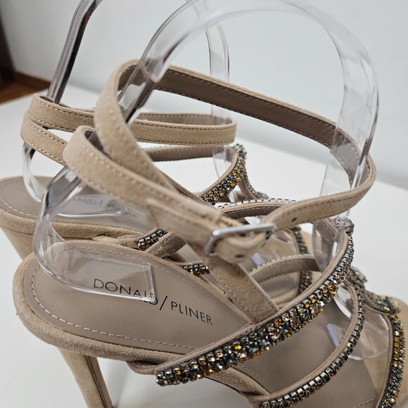 NEW Donald Pliner Winona Strappy Sandals 7.5 Crystals Stiletto Heels Nude - Picture 9 of 12